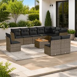 Compact Grey Poly Rattan Garden Sofa Set with Cushions