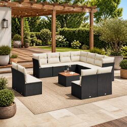 Garden Sofa Set 12 Piece Outdoor Furniture Black Poly Rattan Patio Lounge