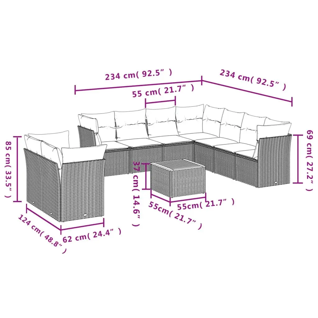 Garden Sofa Set 10 Piece Outdoor Furniture Grey Poly Rattan Modular Patio Lounge