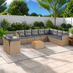 Garden Sofa Set 11 Piece Outdoor Furniture Beige Poly Rattan Patio Lounge