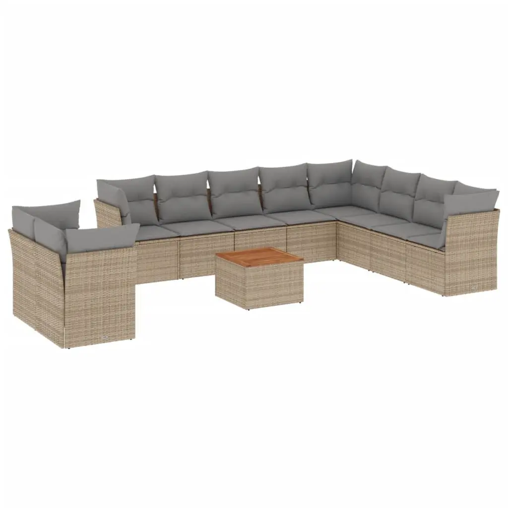 Garden Sofa Set 11 Piece Outdoor Furniture Beige Poly Rattan Patio Lounge