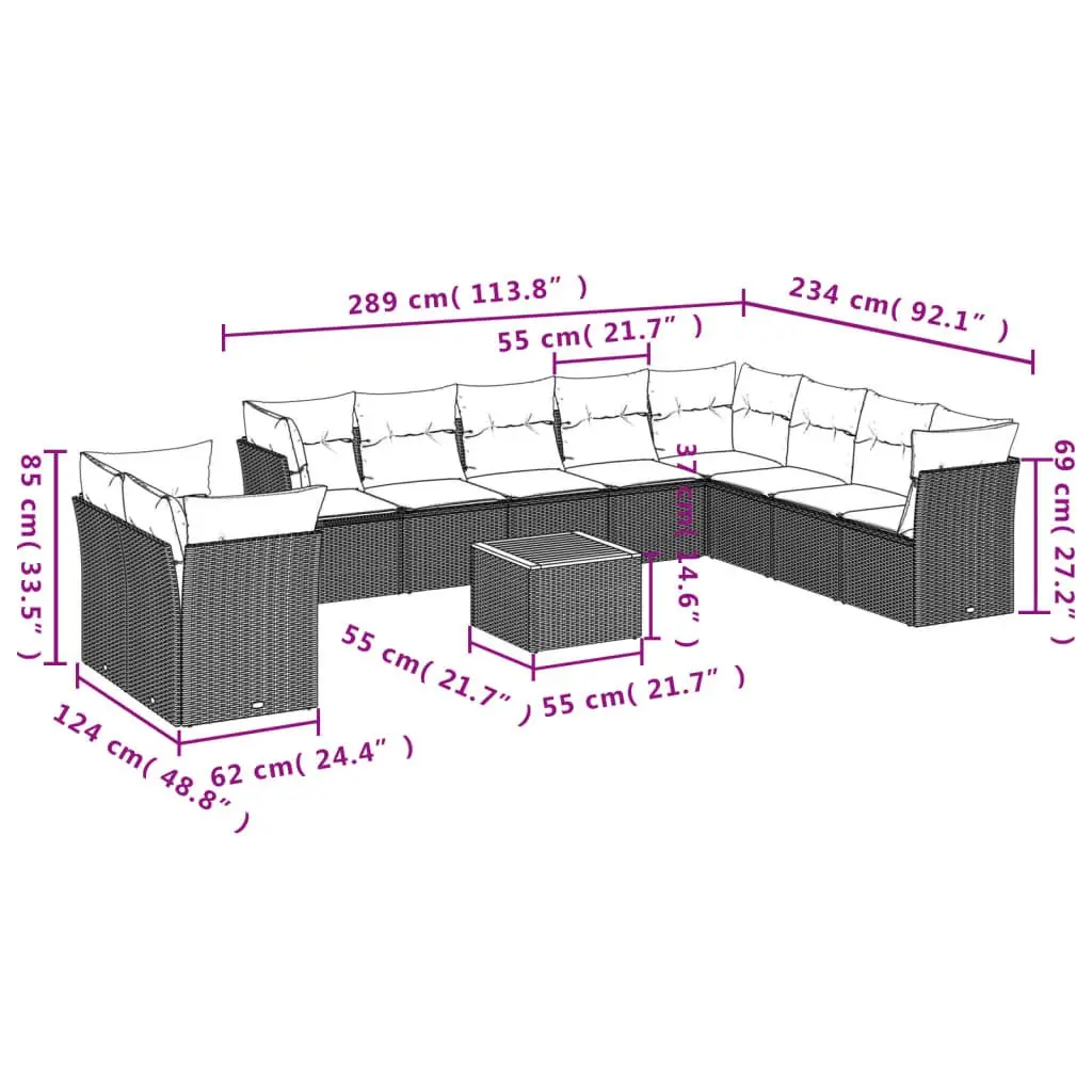 Garden Sofa Set 11 Piece Outdoor Furniture Beige Poly Rattan Patio Lounge