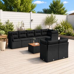 Concise Black 9 Piece Garden Sofa Set for Outdoor Spaces