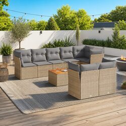 Compact 9-Piece Garden Sofa Set in Beige Rattan