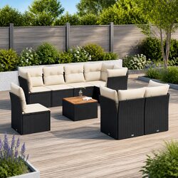 Garden Sofa Set 9 Piece Outdoor Furniture Black Poly Rattan Patio Lounge Modular