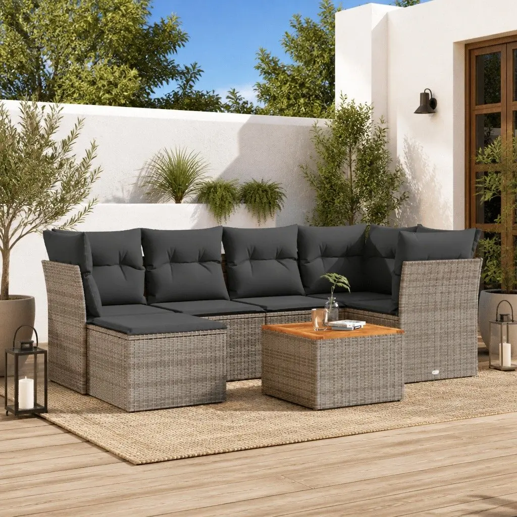 7 Piece Garden Sofa Set with Storage Cushions Grey Poly Rattan Outdoor Patio
