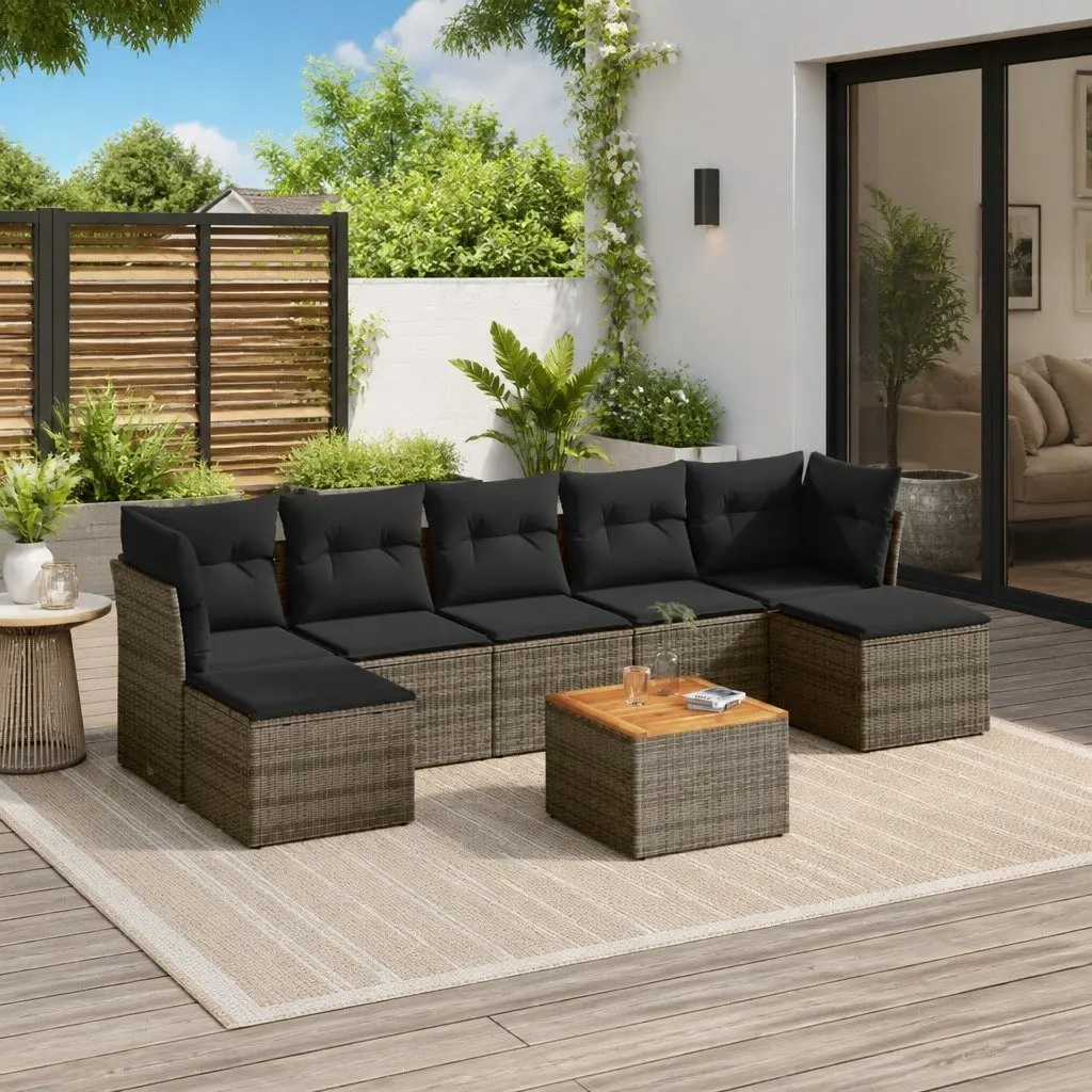 Garden Sofa Set Grey 8 Piece Outdoor Furniture Poly Rattan Modular Patio Lounge
