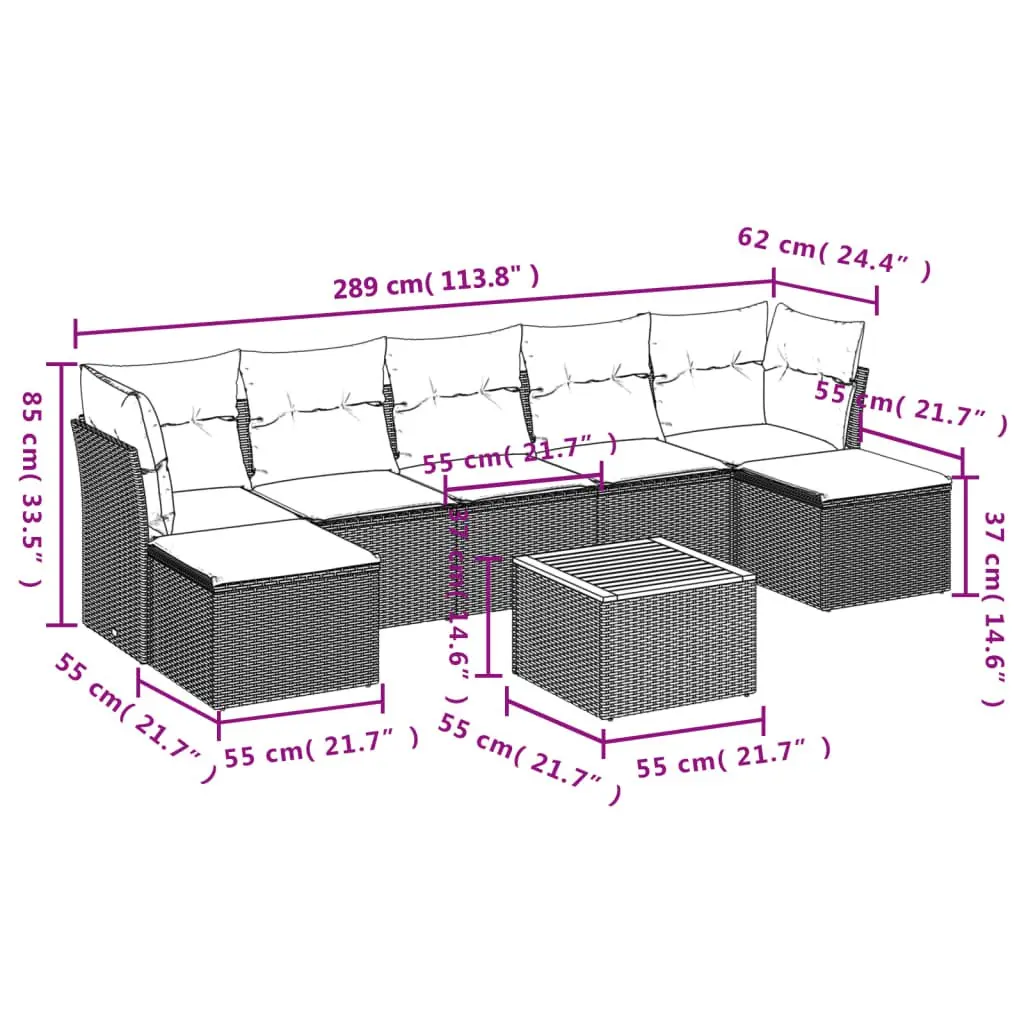 Garden Sofa Set Grey 8 Piece Outdoor Furniture Poly Rattan Modular Patio Lounge