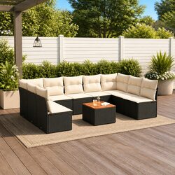 10-Piece Black Outdoor Furniture Sofa Set