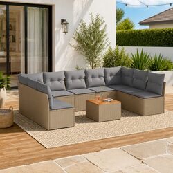 Beige Modular 10-Piece Garden Sofa Lounge Set