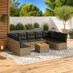 Garden Sofa Set 10 Piece Outdoor Furniture Grey Poly Rattan Modular Patio