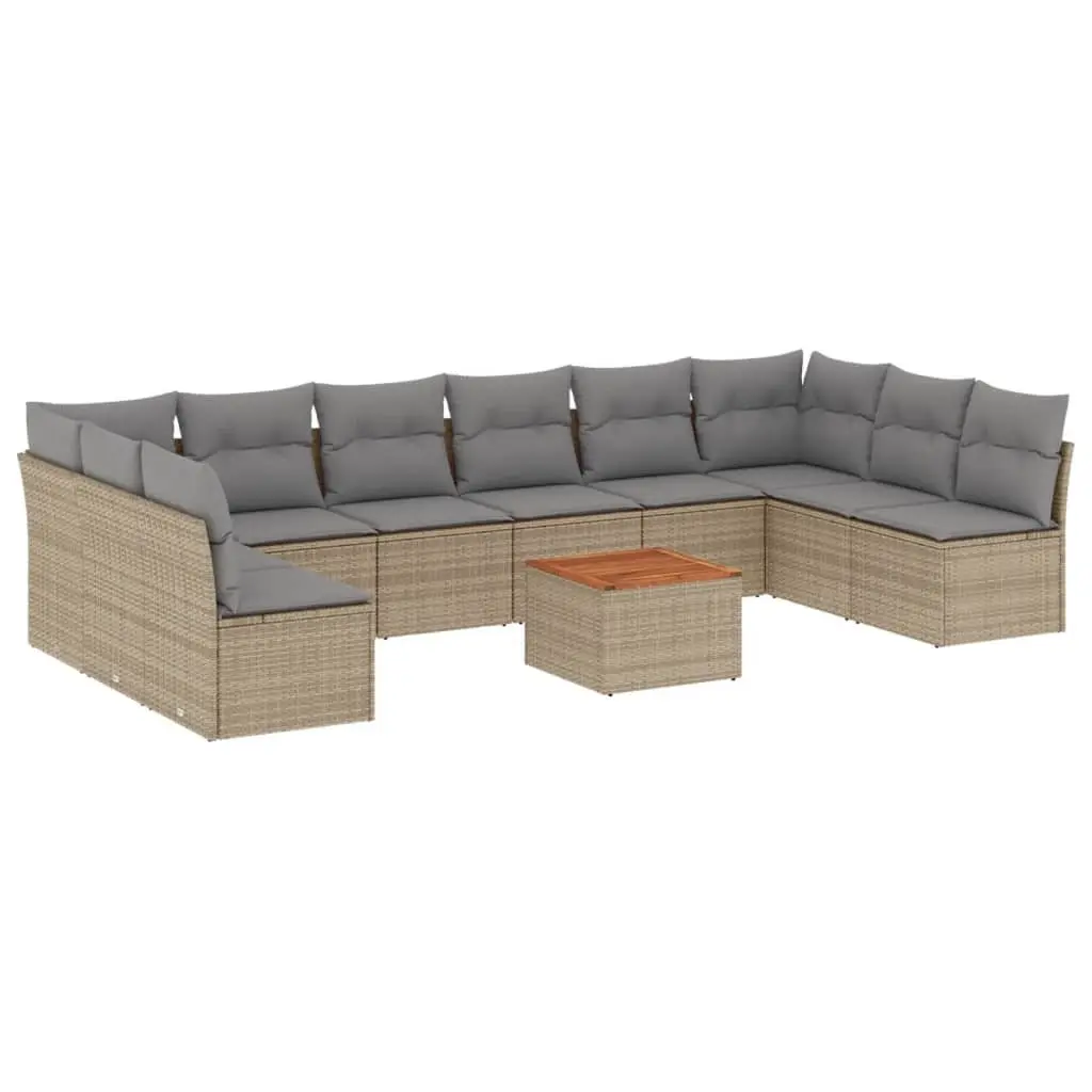 Garden Sofa Set 11 Piece Outdoor Furniture Beige Poly Rattan Patio Lounge