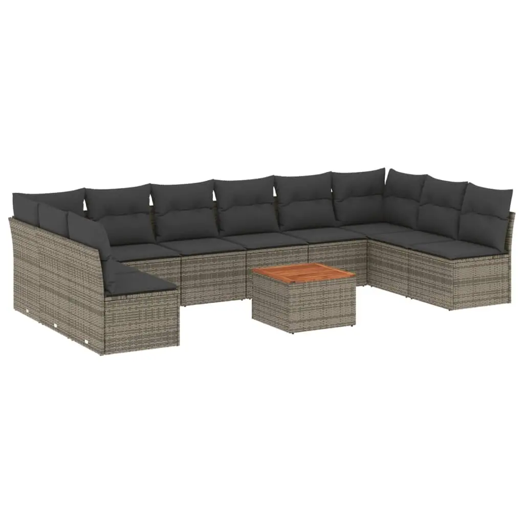 Garden Sofa Set 11 Pieces Outdoor Furniture with Cushions Grey Poly Rattan