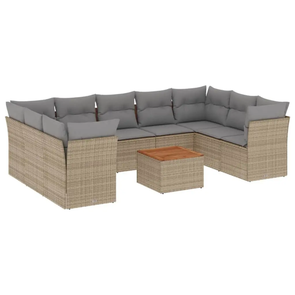 Garden Sofa Set 10 Piece Outdoor Furniture Patio Rattan Beige with Cushions