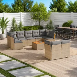 Garden Sofa Set 10 Piece Outdoor Furniture Patio Lounge Beige Poly Rattan