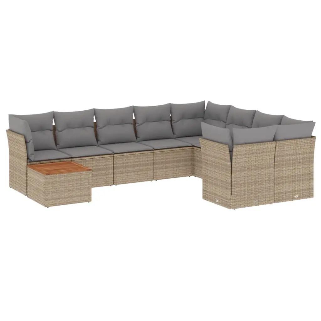 Garden Sofa Set 10 Piece Outdoor Furniture Beige Poly Rattan Patio Lounge with