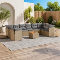 Outdoor Garden Sofa Set 11 Piece Beige Poly Rattan Patio Furniture with Cushions