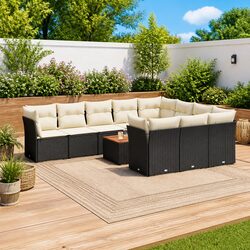 Garden Sofa Set 11 Piece Outdoor Furniture Patio Seating Black Poly Rattan