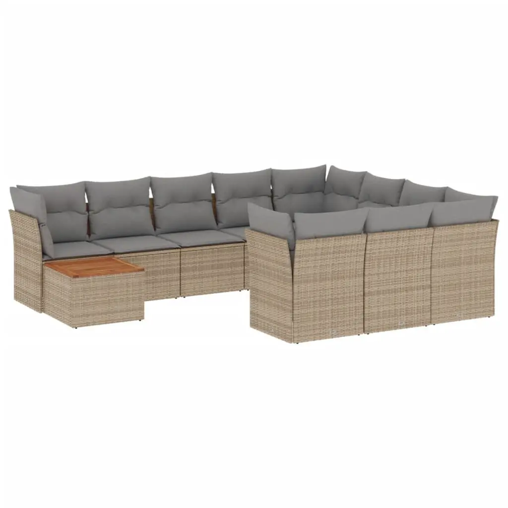 Garden Sofa Set Beige 11 Piece Outdoor Furniture Poly Rattan with Cushions