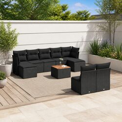 10 Piece Outdoor Garden Sofa Set Black Poly Rattan Modular Patio Furniture with