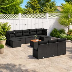 Garden Sofa Set 11 Piece Outdoor Furniture Patio Black Poly Rattan Modular