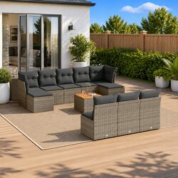 Concise and Stylish 11-Piece Grey Garden Sofa Set