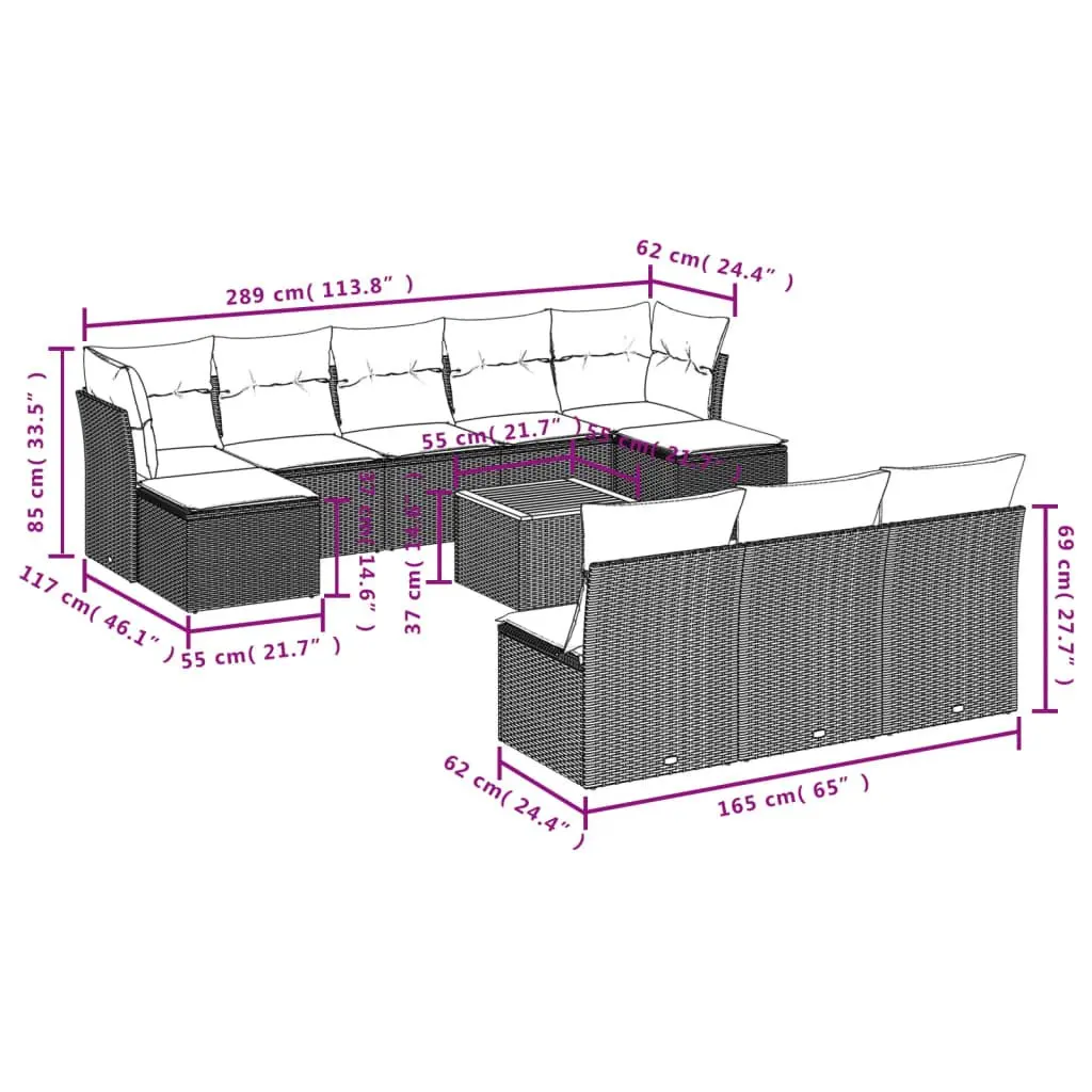 Garden Sofa Set 11 Piece Grey Poly Rattan Outdoor Furniture Patio Lounge with