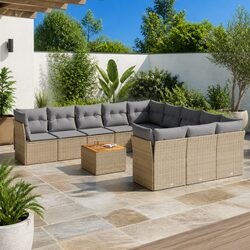 Garden Sofa Set 12 Piece Outdoor Furniture Beige Poly Rattan Patio Lounge Seat