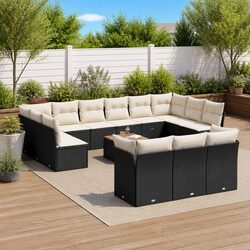 Garden Sofa Set 14 Piece Outdoor Furniture Black Poly Rattan Patio Sectional