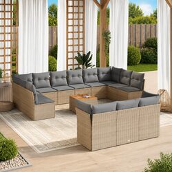 14 Piece Outdoor Sofa Set in Beige - Modern Design