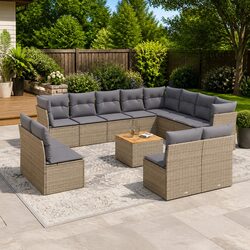 Garden Sofa Set 13 Piece Outdoor Furniture Patio Lounge Beige Poly Rattan