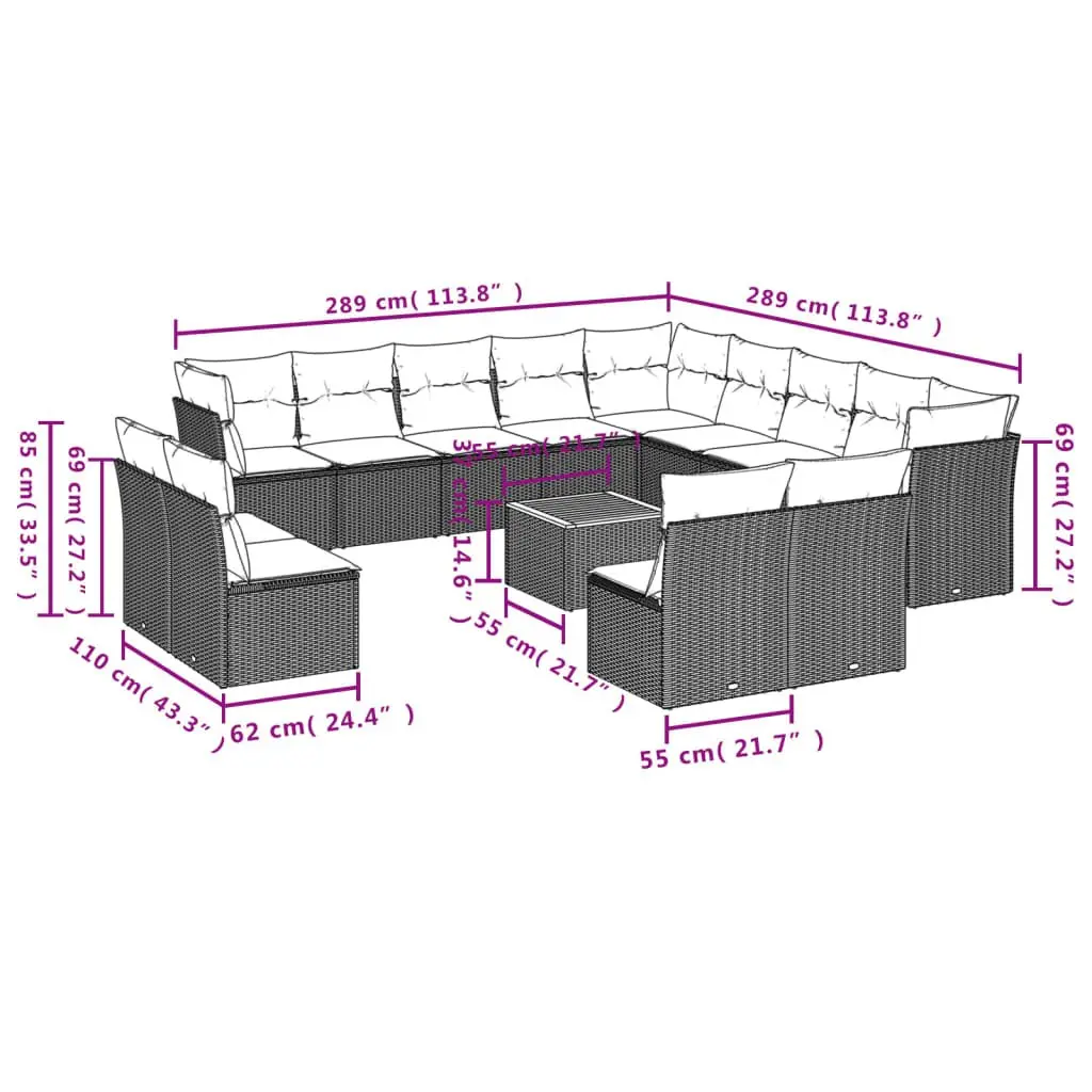 Garden Sofa Set Grey 14 Piece Outdoor Furniture Storage Cushions Rattan