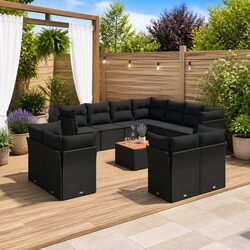 Garden Sofa Set 12 Piece Outdoor Furniture Poly Rattan Patio Black Modular