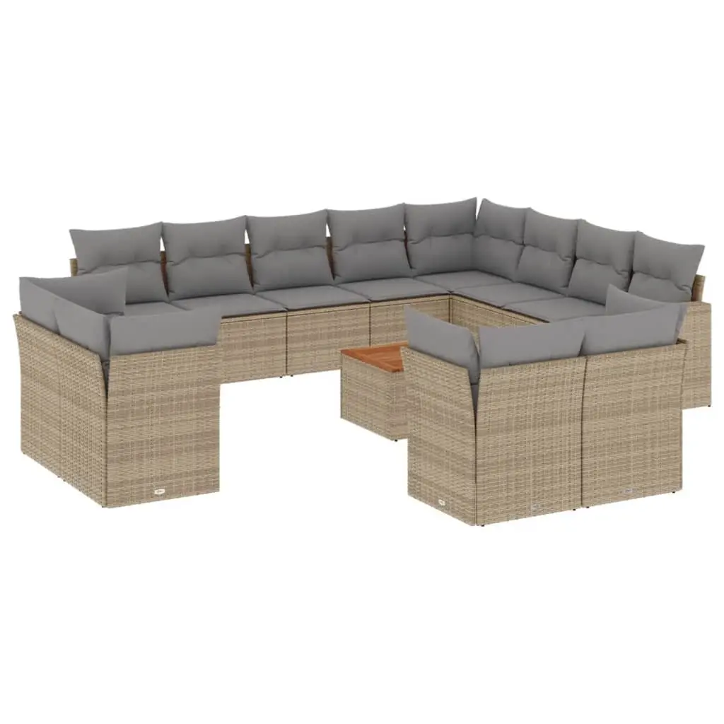 Garden Sofa Set Beige 13 Piece Modular Outdoor Furniture Patio Lounge Poly Rattan