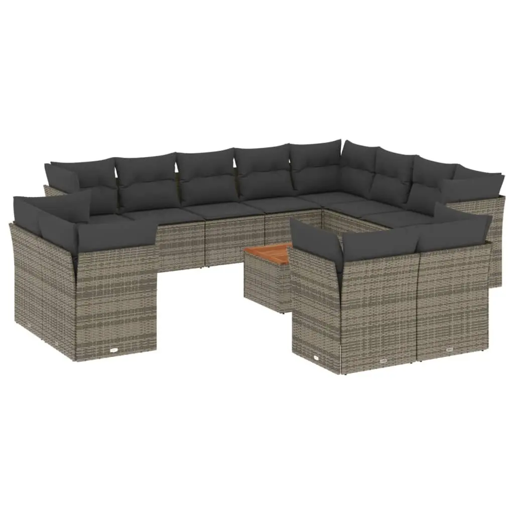 Garden Sofa Set Grey 13 Piece Modular Outdoor Furniture PE Rattan Acacia Wood Table