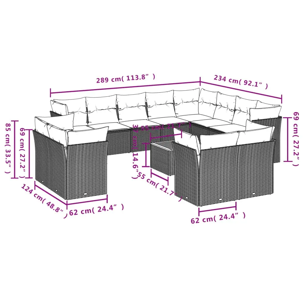 Garden Sofa Set Grey 13 Piece Modular Outdoor Furniture PE Rattan Acacia Wood Table