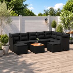 Concise 10 Piece Outdoor Sofa Set in Black Rattan