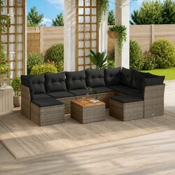 10 Piece Garden Sofa Set Outdoor Furniture with Cushions Grey Poly Rattan