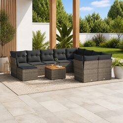 11 Piece Outdoor Garden Sofa Set Grey Poly Rattan Patio Furniture with Storage
