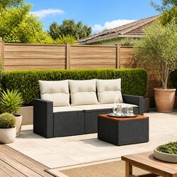4 Piece Garden Sofa Set Outdoor Patio Furniture with Cushions Black Poly Rattan