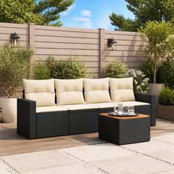 Concise 5 Piece Black Rattan Outdoor Garden Sofa Set