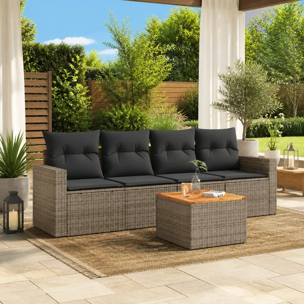 Garden Sofa Set Grey 5 Piece Modular Outdoor Furniture Weather-Resistant PE Rattan with Storage Compartments and Removable Cushion Covers