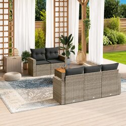 Garden Sofa Set 6 Piece Outdoor Furniture with Storage Cushions Grey Poly Rattan