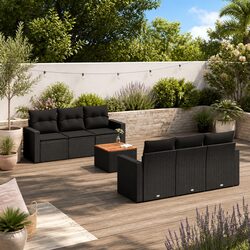 7 Piece Garden Sofa Set Black Poly Rattan Outdoor Furniture Patio Seating