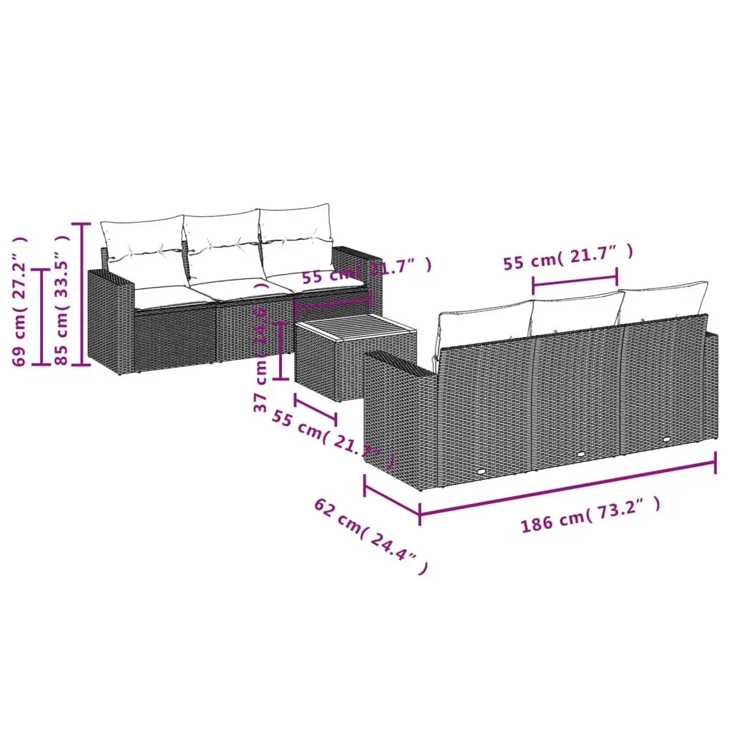 7 Piece Garden Sofa Set Beige Modular Sectional PE Rattan Outdoor Furniture with Storage Compartments and Removable Cushion Covers