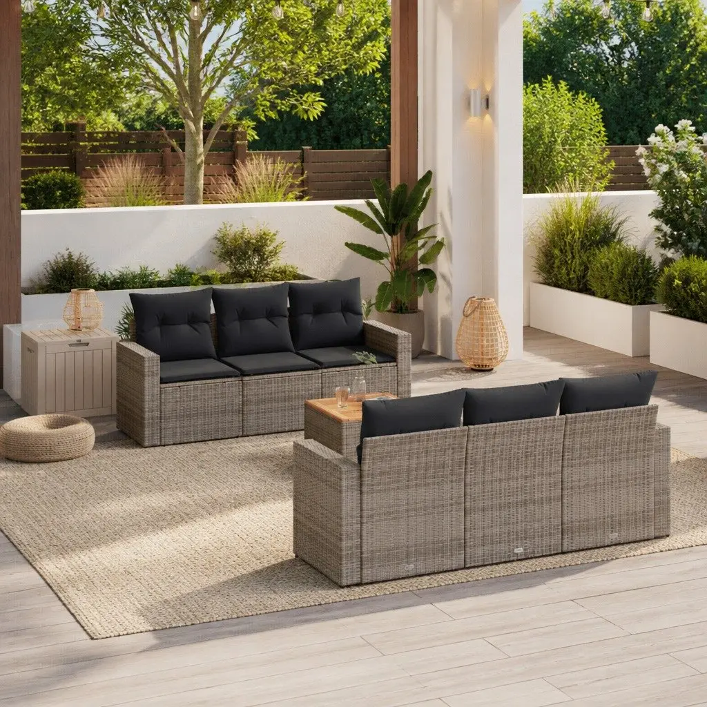 7 Piece Garden Sofa Set with Storage Cushions Grey Outdoor Furniture Patio