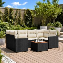 Concise 7 Piece Black Garden Sofa Set with Storage