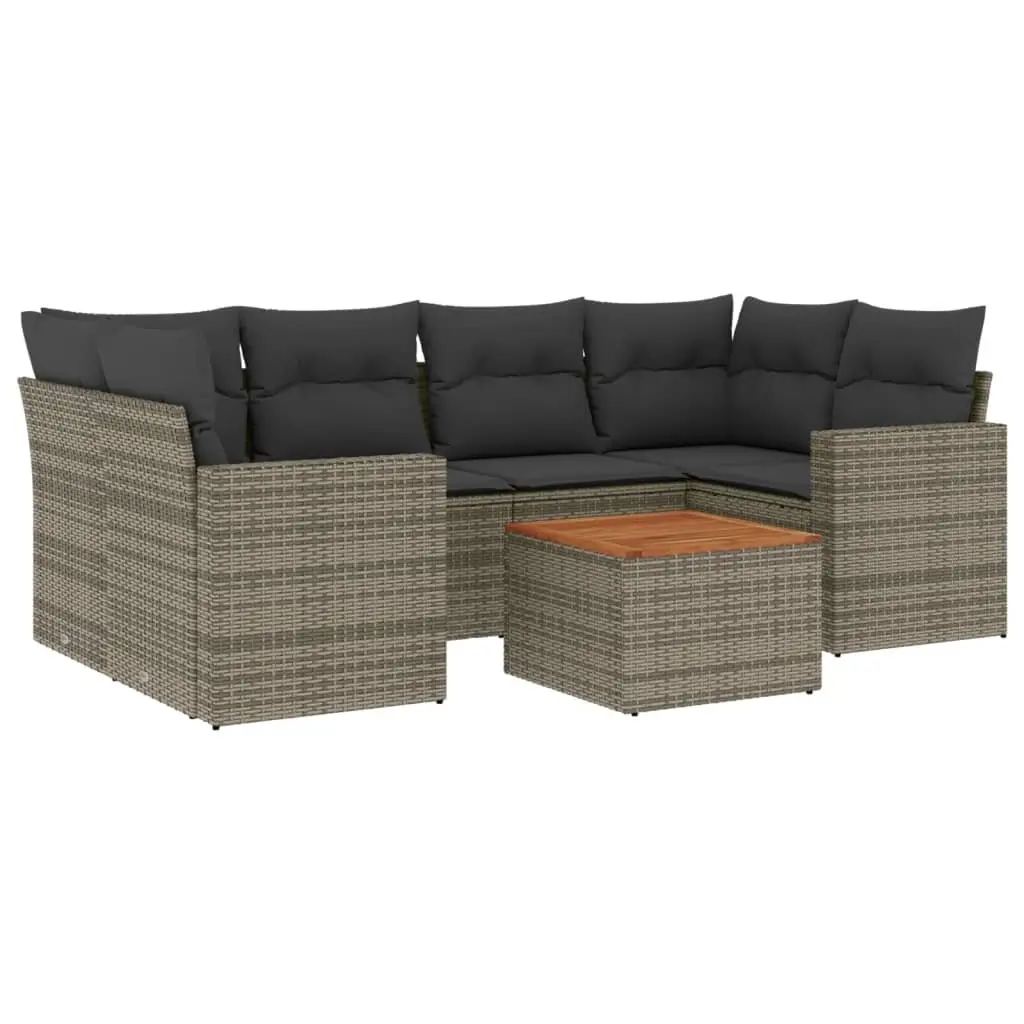 7 Piece Outdoor Garden Sofa Set Grey Poly Rattan Patio Furniture with Cushions