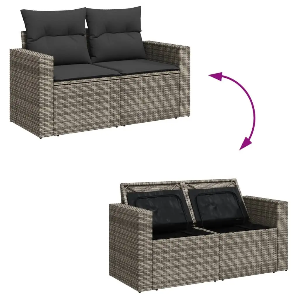 7 Piece Outdoor Garden Sofa Set Grey Poly Rattan Patio Furniture with Cushions