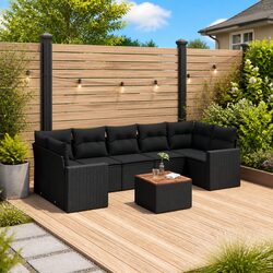 Garden Sofa Set 8 Piece Outdoor Furniture Black Poly Rattan Patio Sectional